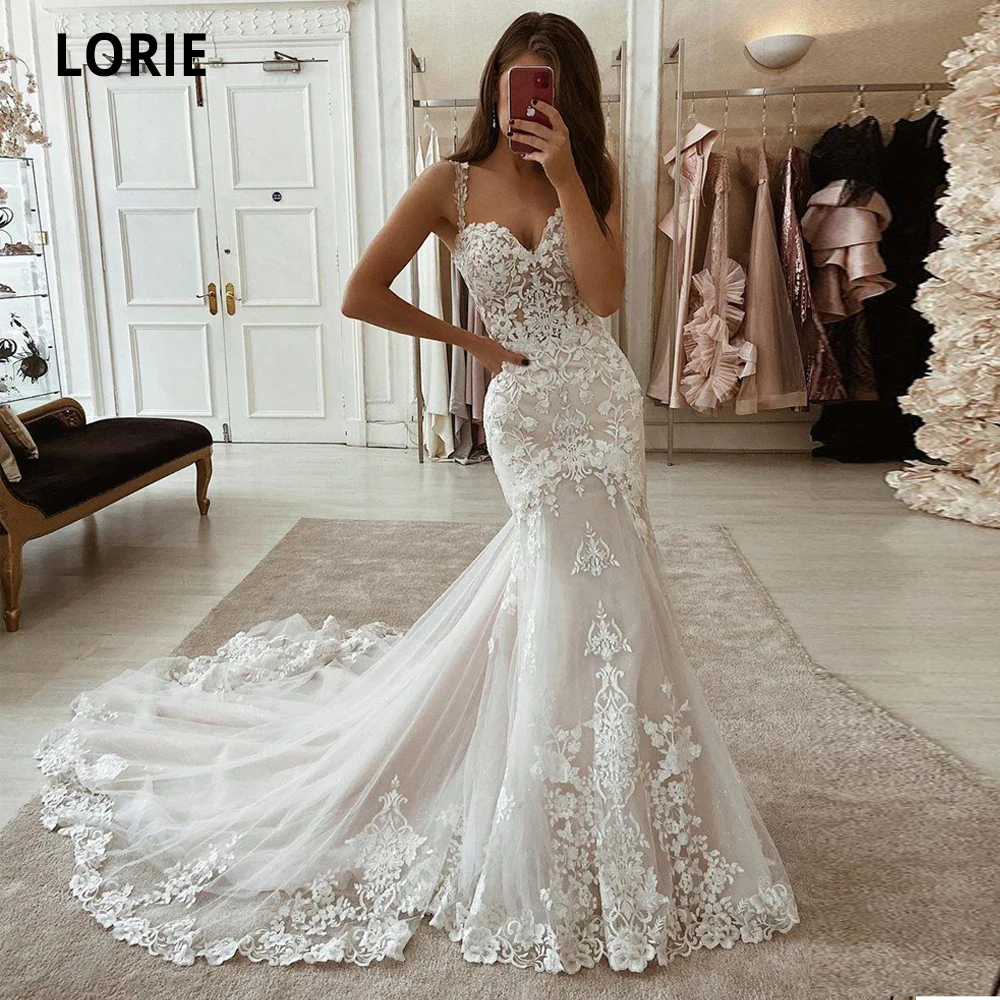 Top Trends: LORIE Ivory Mermaid Wedding Dresses Lace Appliques Tulle Bridal Gowns With Train Sweetheart Spaghetti Straps Vintage Gowns 2021 Shoppable Styles