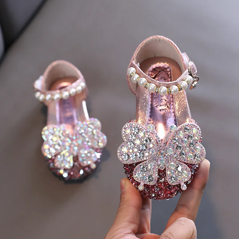 Top Trends: Kids Sequined Bowknot Princess Shoes Children Silver Pink Leather Shoes Wedding Party Girls Dance Performance Shoes G528 Shoppable Styles