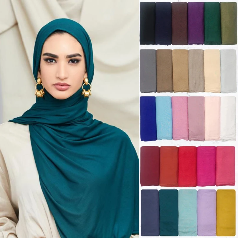 Top Trends: Modal Cotton Jersey Hijab Scarf Solid Color Soft Elastic Women Headscarf Muslim Fashion Islamic Headwrap Turban Long Scarf Shawl Shoppable Styles