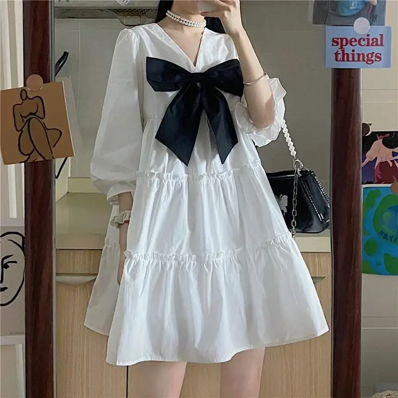 Top Trends: HOUZHOU White Dress Women Kawaii Bow Mini Dresses Summer Preppy Style Cute Harajuku Vintage Outfits Oversize Streetwear Shoppable Styles