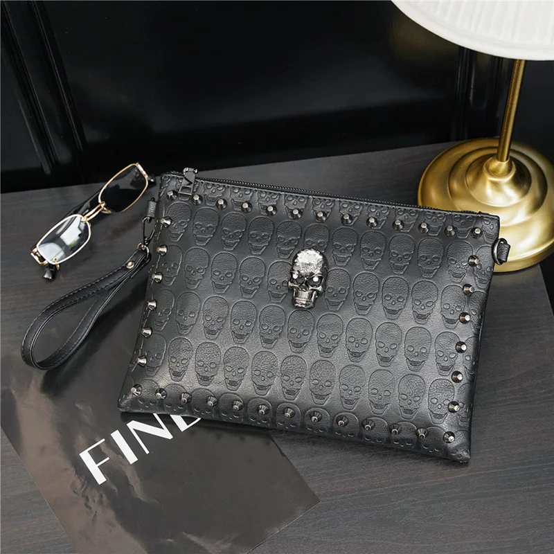 Top Trends: Korean Style Ghost Clutches Men Fashion Rivet Handbags Men Clutch With Shoulder Strap Multifunction Crossbody Bag Male Hand Bag Shoppable Styles