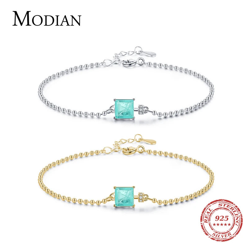 Top Trends: Modian 2021 New Real 925 Sterling Silver Luxury Square Tourmaline Beads Chain Bracelet For Women Paraiba Fine Statement Jewelry Shoppable Styles