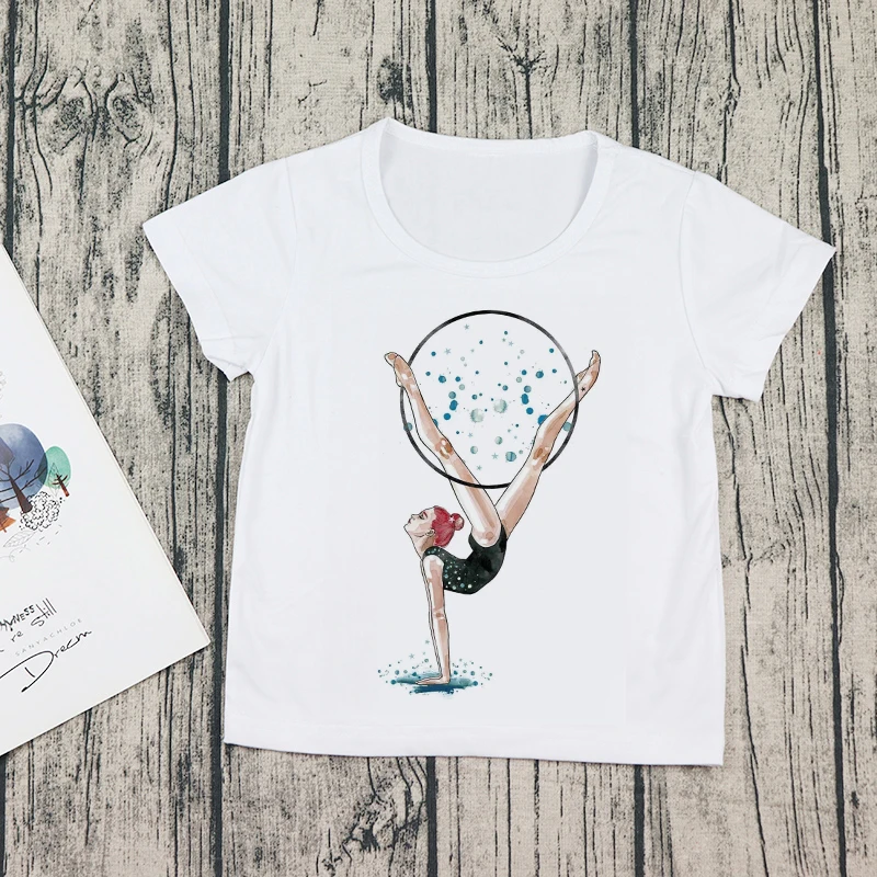 Top Trends: 2021 Summer Watercolor Ballet Dancer Print Girl White T-shirt Gymnastics Dance Children Baby T-shirt Kids Casual T-shirt Shoppable Styles