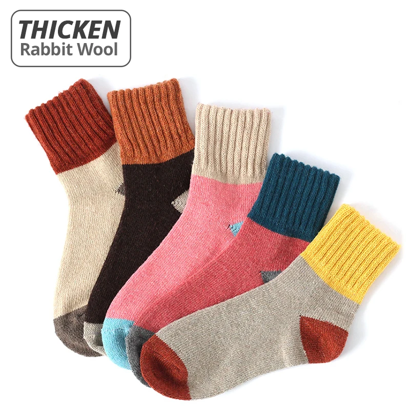 Top Trends: HSS Brand 5 Pairs High Quality Women Winter Socks Vintage Patchwork Rabbit Wool Sock Thicken Warm Thermal Cotton Socks Shoppable Styles