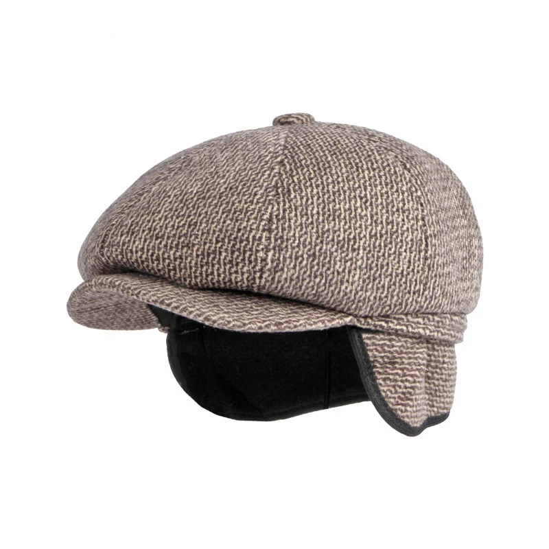 Top Trends: Middle Aged Newsboy Hat Men's Winter Thickened Earflap Warm Beret Cap Classic Solid British Retro Wool Octagonal Hat Shoppable Styles