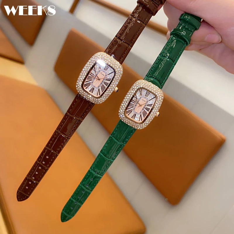 Top Trends: Luxury Diamond Crystal Women Watches Top Brand Luxury Leather Quartz Wrist Watch Girl Ladies Gift Clock Oval Shaped Wristwatch Shoppable Styles