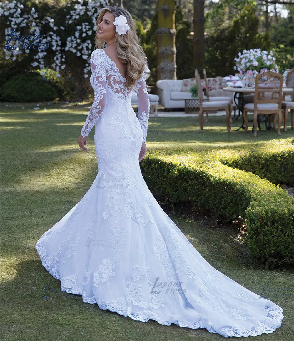 Top Trends: LAYOUT NICEB Lace Mermaid Wedding Dresses Long Sleeve Pearls Appliques Gorgesous Bride Gown Robe De Mariage Vestido Sweetheart Shoppable Styles