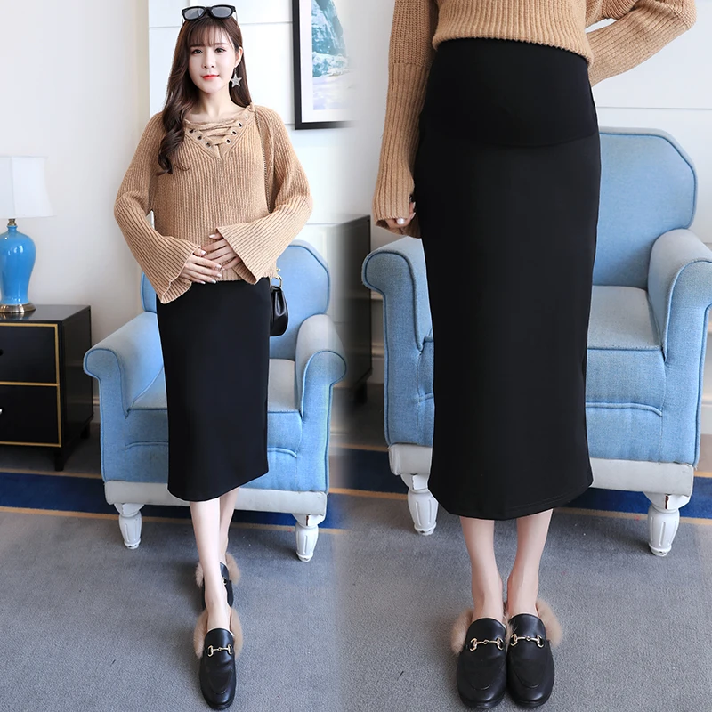 Top Trends: 2023 Autumn Maternity Skirts Black Back Split Fashion Pregnant Woman Cotton Skirts Mid-calf Adjustable Pregnancy Straight Skirts Shoppable Styles