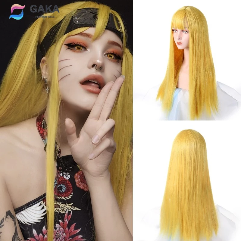 Top Trends: GAKA Long Straight Synthetic Hair Yellow Purple Blue Heat-Resistant Cosplay Wig With Bangs For Women Shoppable Styles