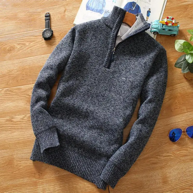 Top Trends: Autumn Winter Mens Sweater Fleece Pullover Fashion Thicker Half Zipper Turtleneck Warm Knitted Sweaters Men Slim Fit Pullovers Shoppable Styles