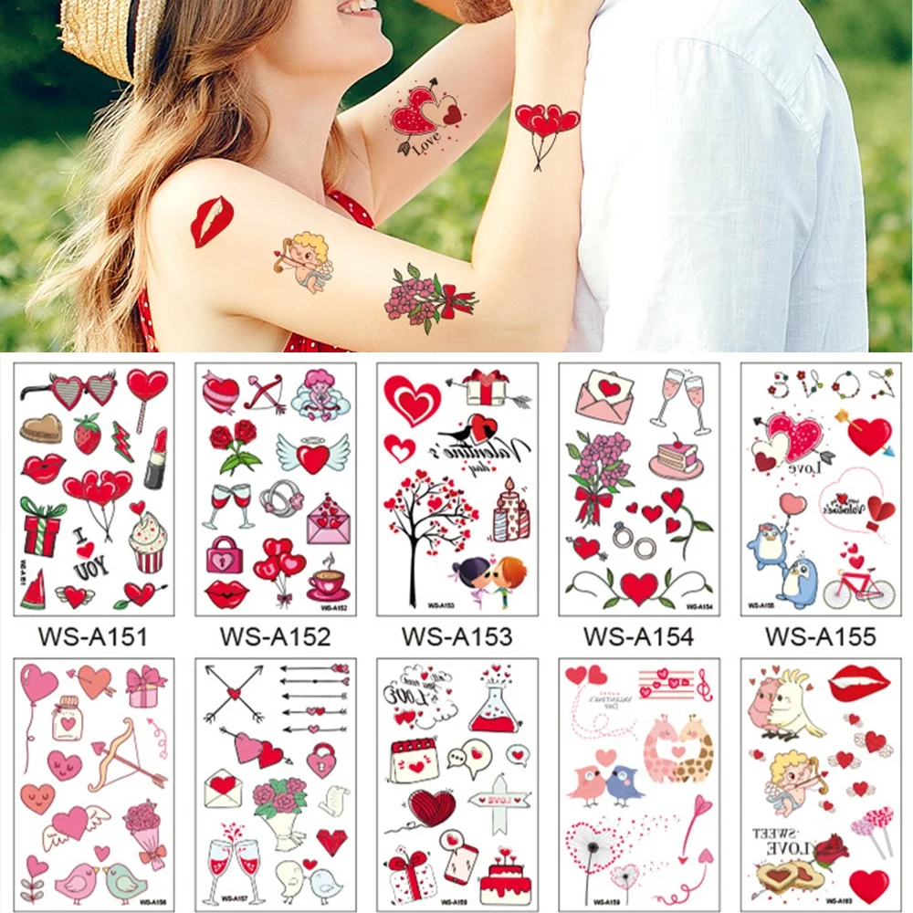 Top Trends: 10 Kinds Sweet Love Tattoos Disposable Wedding Anniversary Party Temporary Body Arm Stickers Waterproof Makeup Concealer Sticker Shoppable Styles