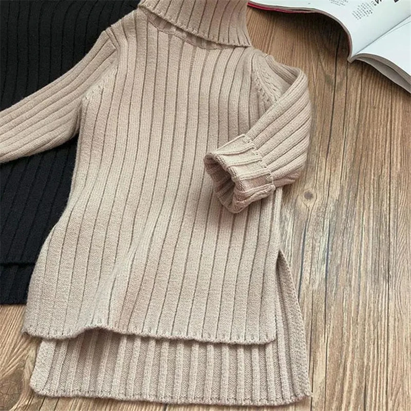 Top Trends: Toddler Girl Spring Dress 2023 Winter Sweater Clothes Solid Color Baby Girls Turtleneck Clothes 2-7Y Little Knitting Shoppable Styles - Image 3