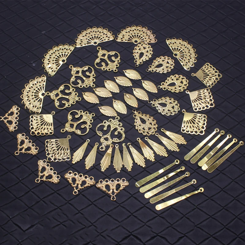 Top Trends: 60pcs Mixed Leaf Sector Charms Gold Vintage Bracelet Earrings Metal Crafts Pendants For Jewelry Making Accessories Diy Supplies Shoppable Styles