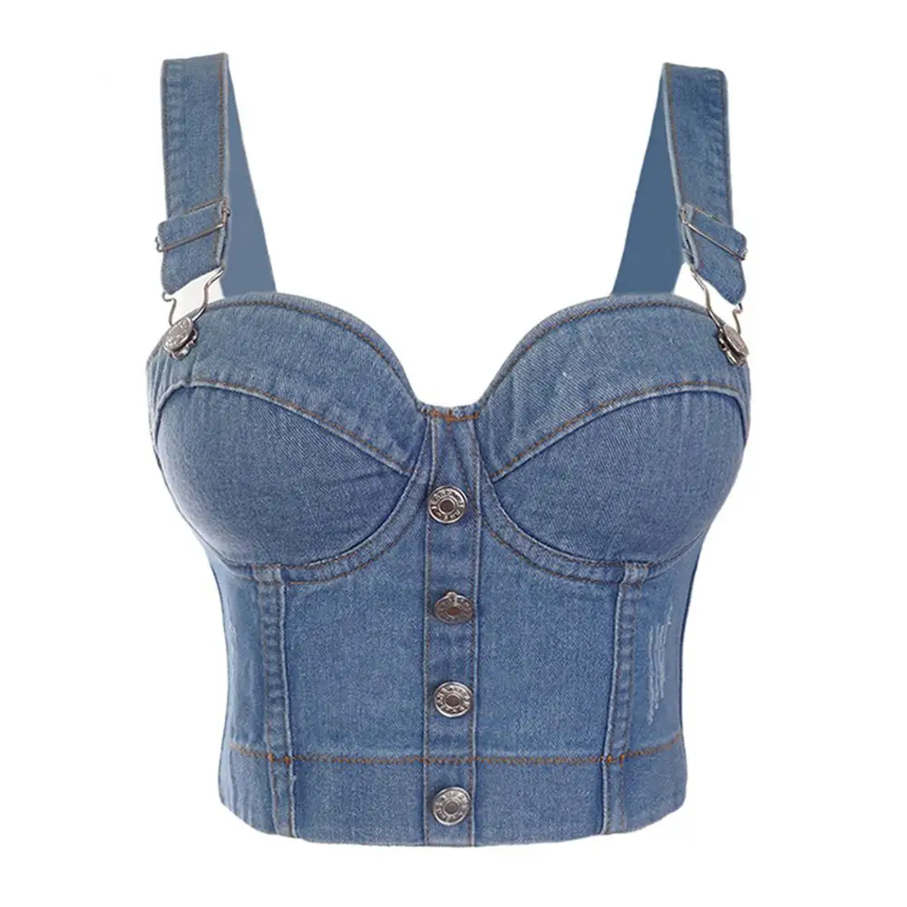 Top Trends: SXTHAENOO Fashion Sexy Denim Jeans Women Button Bustier Bra Party Night Club Party Cropped Top Vest Plus Size Ropa De Mujer Shoppable Styles - Image 3