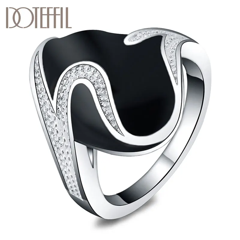 Top Trends: DOTEFFIL 925 Sterling Silver AAA Zircon Epoxy Black Ring Man For Women Fashion Wedding Engagement Party Gift Charm Jewelry Shoppable Styles