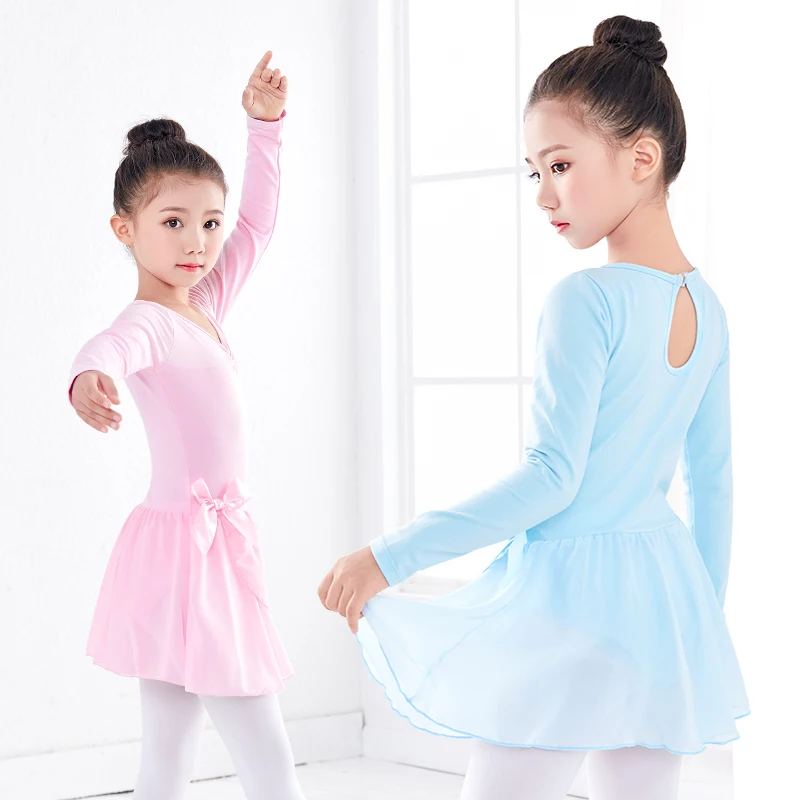 Top Trends: Kids Girl платье Ballet Gymnastics Leotard Dress Performance Long / Short Sleeve Dance Leotard Dancewear Clothes With Chiffon Tie Shoppable Styles