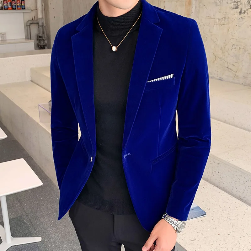 Top Trends: 2023 Brand Clothing Men Golden Velvet Suit / Male Slim High Quality Business Blazers / Groom&#039;s Wedding Dress Men&#039;s Jacket Clothing Shoppable Styles