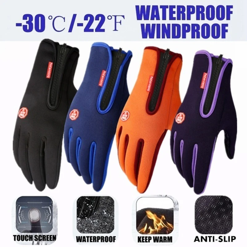 Top Trends: 2022 Man Warm Winter Gloves Touchscreen Waterproof Windproof Glove Ski Outdoor Sport Cycling Driving Zipper Black Gloves Women Shoppable Styles