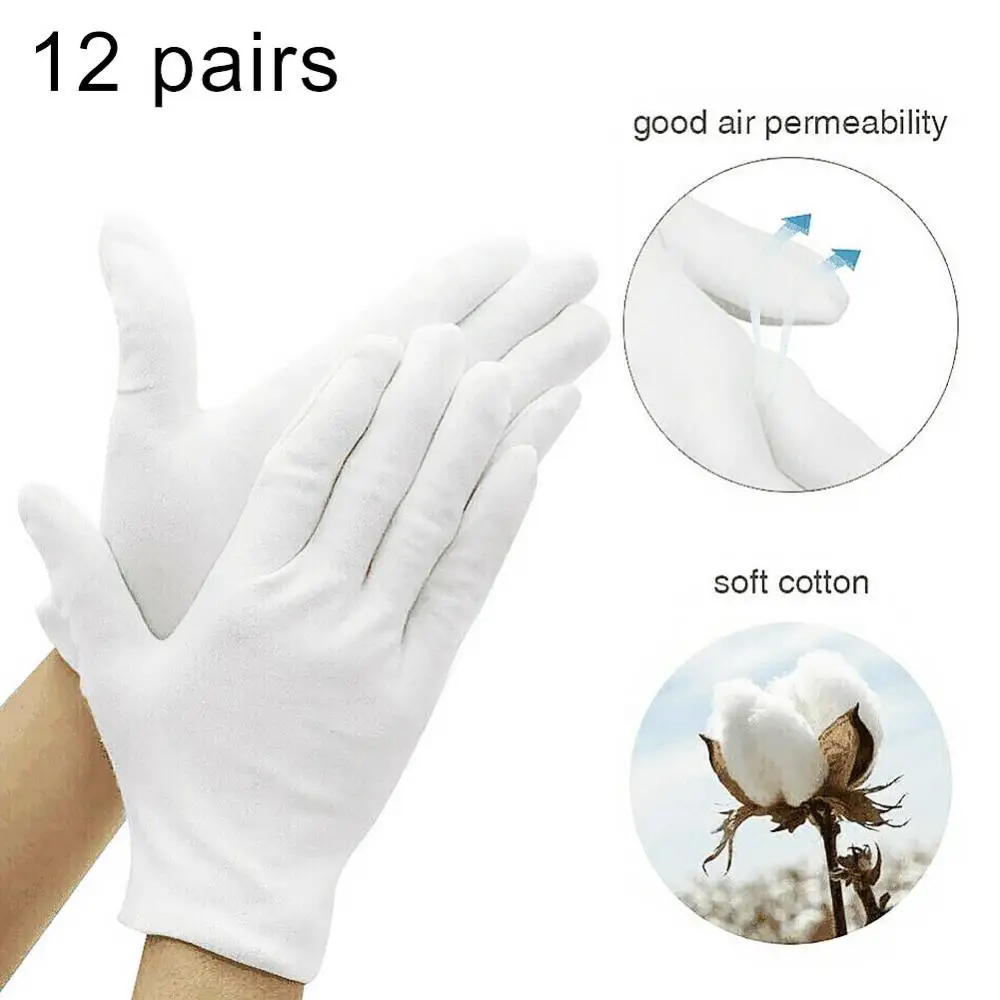 Top Trends: 12 Pairs White Gloves Cotton Breathable Work Jewelry Inspection Etiquette Gloves Protector Coin Worker Shoppable Styles - Image 4