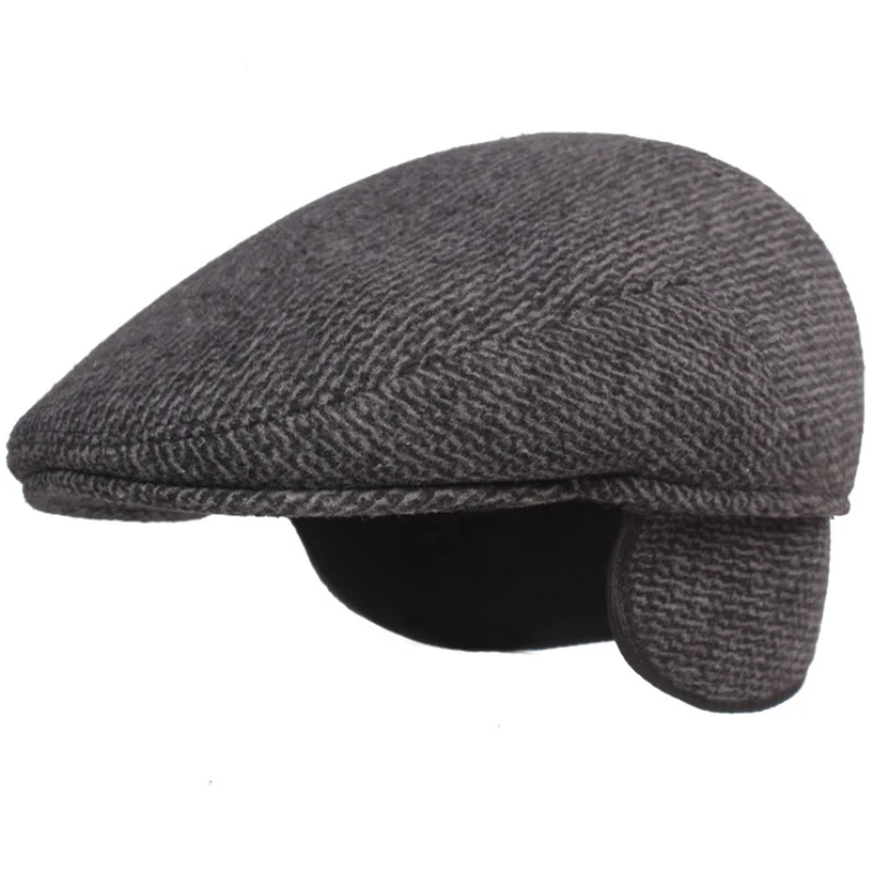 Top Trends: HT3511 Berets Men Autumn Winter Hat Warm Male Earflap Cap Vintage Ivy Newsboy Flat Cap Elder Man Dad Hat With Ear Flap Beret Cap Shoppable Styles