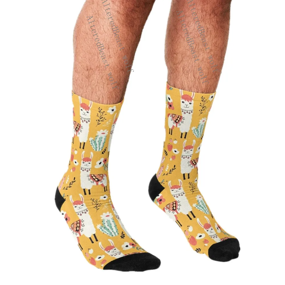 Top Trends: Funny Socks Men Harajuku White Llama With Flowers Socks Alpaca Happy Hip Hop Novelty Skateboard Crew Casual Crazy Socks Shoppable Styles