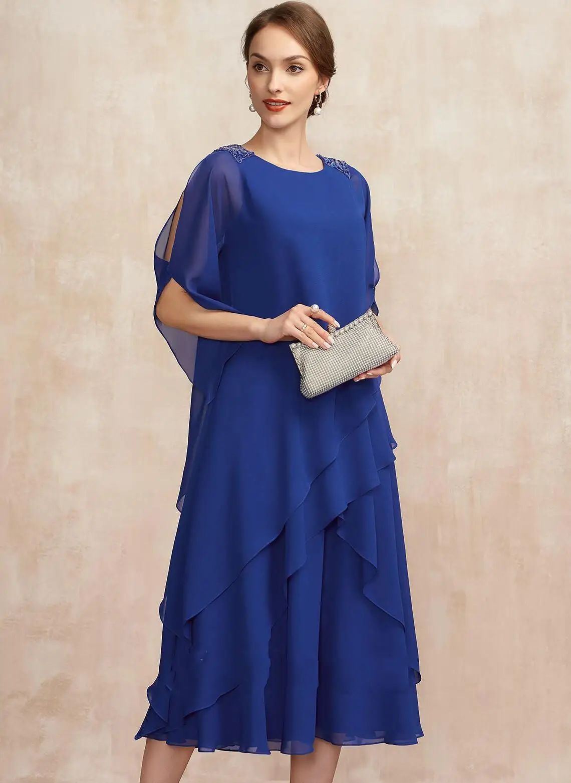 Top Trends: Royal Blue Elegant Party Dress Tea-Length Chiffon Beading Mother Of The Bride Dresses Designer Plus Size Evening Women Prom Gown Shoppable Styles