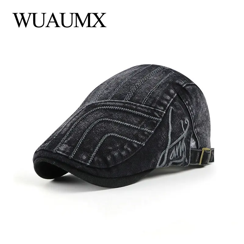 Top Trends: WUAUMX NEW Spring Men&#039;s Beret Hats Striped Flat Peaked Cap Women Washed Denim Herringbone Cap Visors Adjustable Gorras Hombre Shoppable Styles