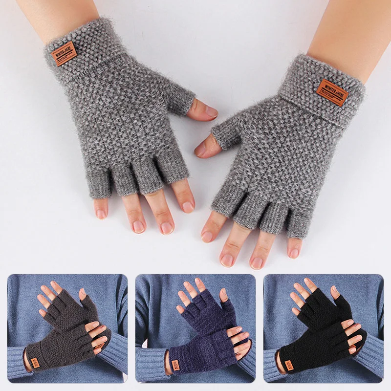 Top Trends: Men&#039;s Half Fingerless Gloves Winter Warm Alpaca Wool Fingerless Knitting Glove Adult Thickening Riding Leaking Fingers Gloves Shoppable Styles