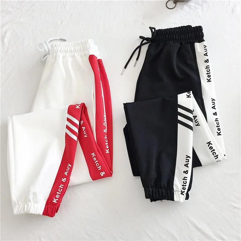 Top Trends: Black Harem Pants Women S-5XL Letter Print Striped Hip Hop Pants Korean Style Harajuku Trousers Mujer Pantalones Techwear Shoppable Styles