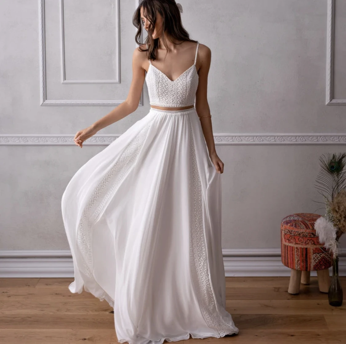 Top Trends: 2024 Simple Boho Wedding Dresses 2 Pieces A-Line Spaghetti Straps Backless Sleeveless Elegant Bridal Gowns Vestidos De Noiva New Shoppable Styles