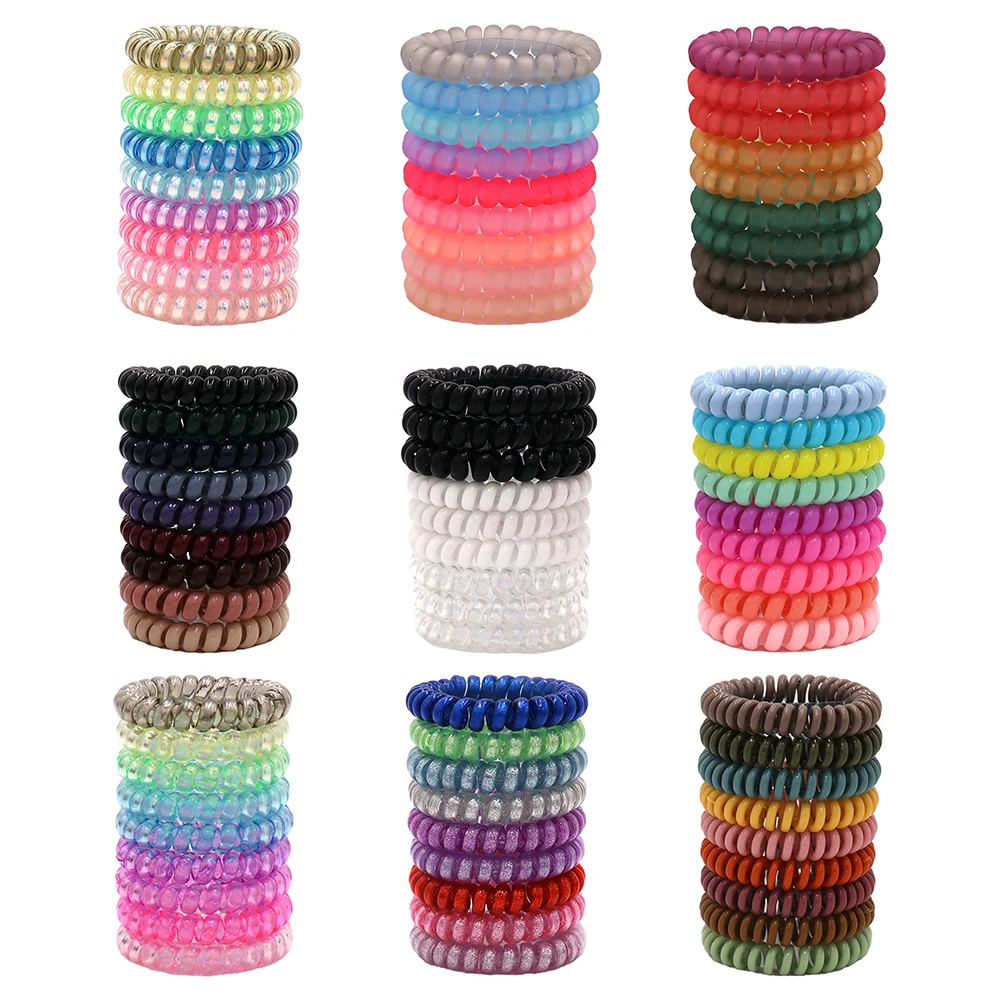 Top Trends: 9pcs Big Thick Plastic Elastic Hair Ropes Multi Colors Telephone Wire Rubber Bands Personality Gift For Women Stretchy Ponytail Shoppable Styles