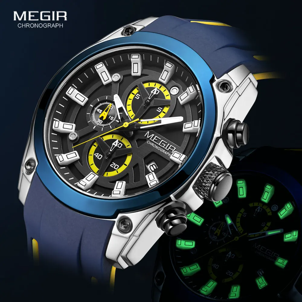 Top Trends: MEGIR Men's Military Sport Watches Men Waterproof Fashion Blue Silicone Strap Wristwatch Man Luxury Top Brand Luminous Watch Shoppable Styles