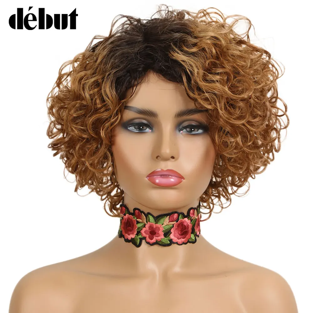 Top Trends: Debut Ombre Short Curly Human Hair Wigs Remy Short Bob Wigs 100% Human Hair Cheap Pixie Cut Human Hair Full Wigs For Black Women Shoppable Styles