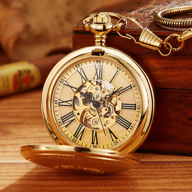 Top Trends: Vintage Unisex Fashion Mechanical Pocket Watch Men Hand Wind Simple Pocket &amp; Fob Watch Luxury Male Clock Chain Shoppable Styles