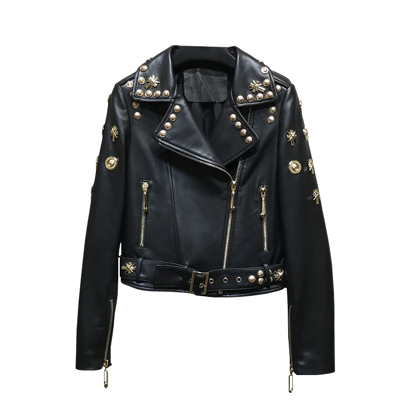 Top Trends: Autumn New Women's Leather Coat Sheepskin Leather Short Motorcycle Slim Heavy Industry Shoppable Styles - Image 6