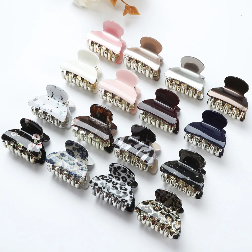 Top Trends: 3PCS / Set Acrylic Print Hair Clip Small Crabs Women Girl Pearl Leopard Clamp Claw Barrette Hairpin Hairgrip Hair Accessories Shoppable Styles