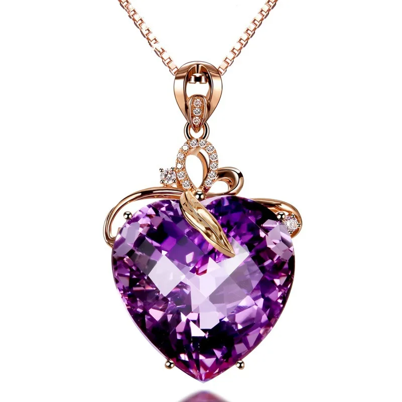 Top Trends: 14 K Rose Gold Real Amethyst 45 Cm Necklace Pendant Female Gemstone Chain Jewelry Clavicle Chalcedony Rose Gold Bizuteria Women Shoppable Styles