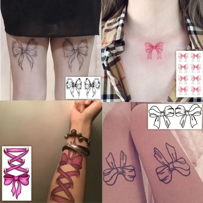 Top Trends: Dark Line Butterfly Cartoon Tattoo Stickers Cute Bow Sexy Tattoos For Women Fake Arm Shoulder Thigh Body Art Temporary Tattoos Shoppable Styles