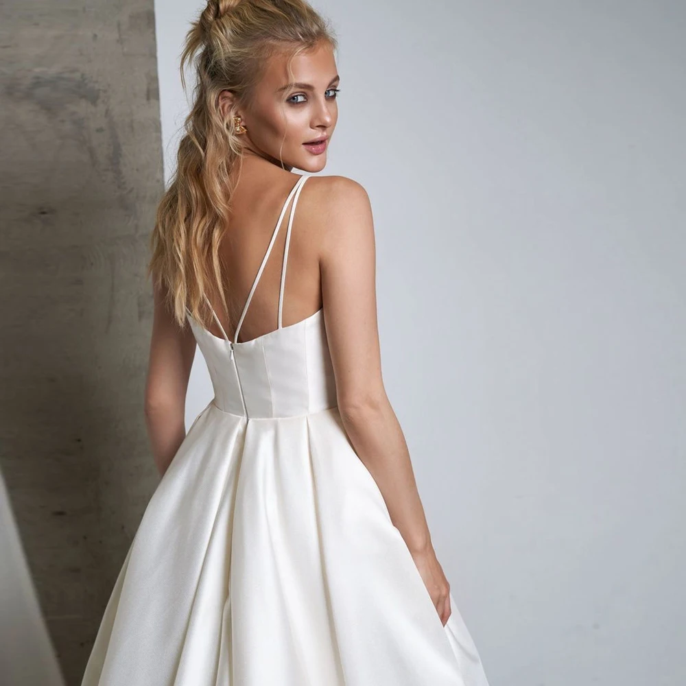 Top Trends: Fashion Satin Wedding Dress 2023 Custom Size Sexy Spaghetti Straps Ruched Pleats A Line Simple Bridal Gowns Vestido De Noiva Shoppable Styles - Image 6