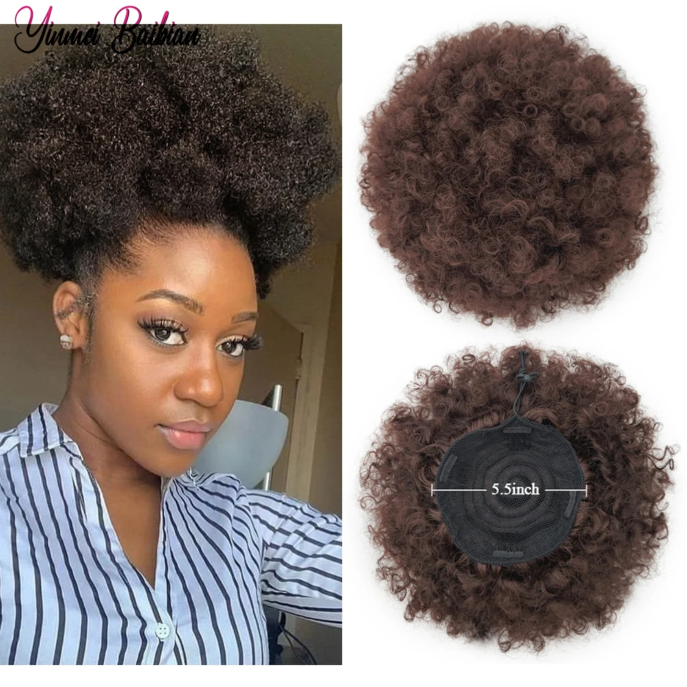 Top Trends: Short Afro Puff Synthetic Hair Bun Chignon Hairpiece For Black Women Drawstring Ponytail Kinky Curly Updo Clip Hair Extensions Shoppable Styles