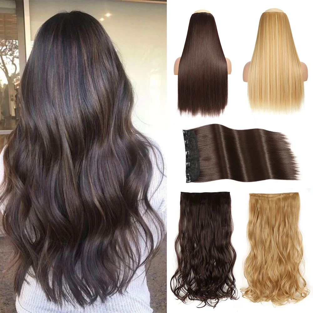 Top Trends: Long Wavy Hairstyles Synthetic 5 Clip In Hair Extension 22Inch Heat Resistant Hairpieces Brown Black Piece For Women Shoppable Styles