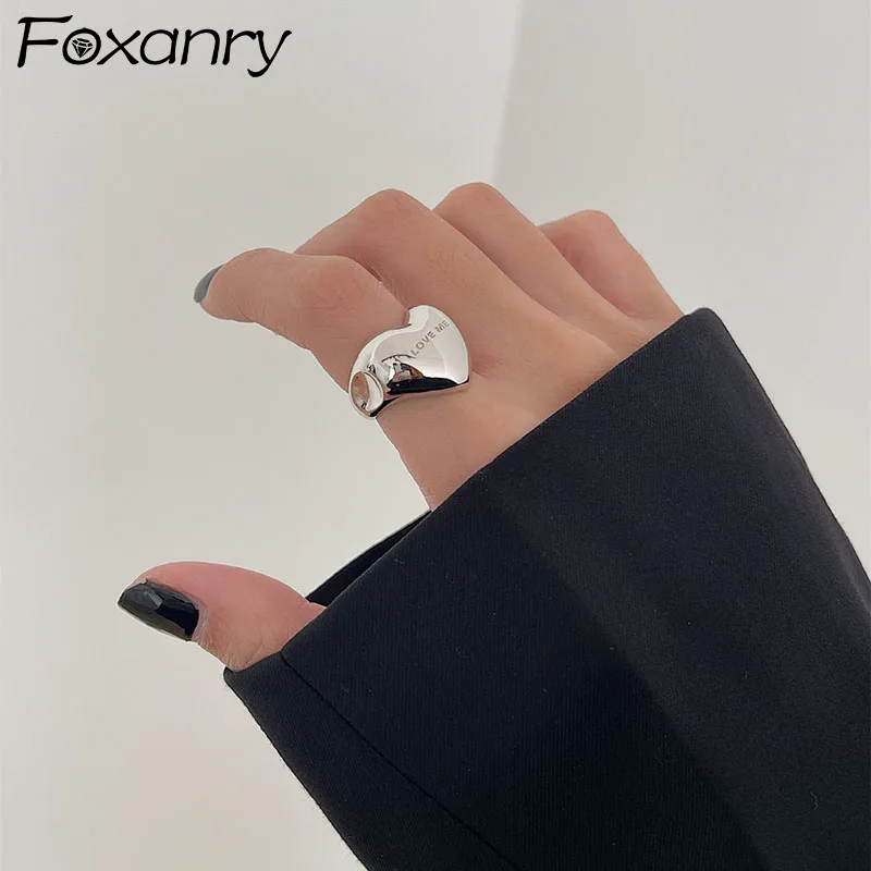 Top Trends: FOXANRY Silver Color Rings For Women Accessories New Trendy Elegant Simple Smooth LOVE Heart Party Jewelry Birthday Gifts Shoppable Styles