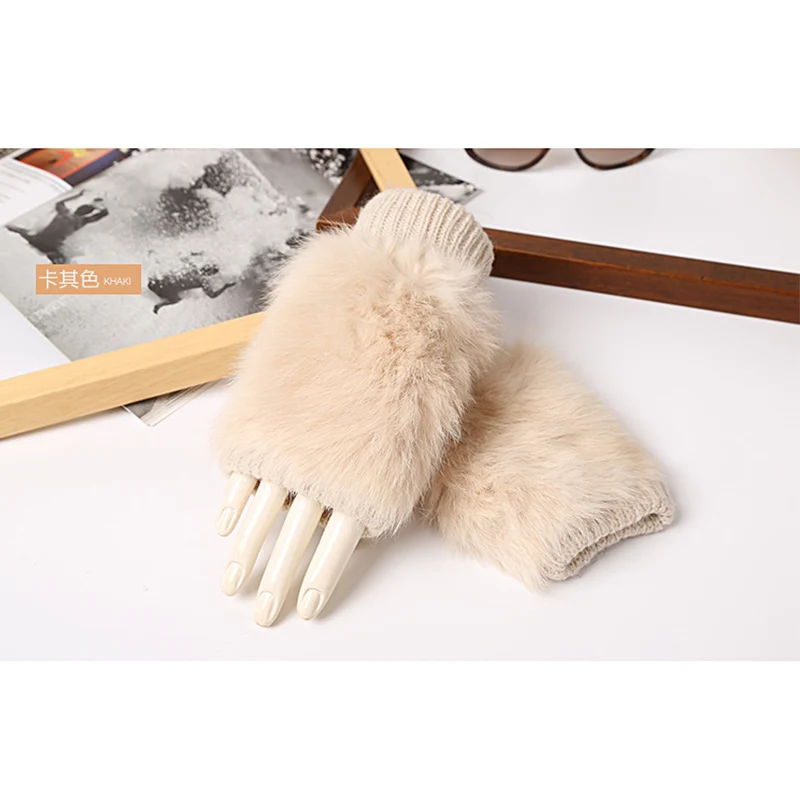 Top Trends: Women Rabbit. Fur Mitten Plush Glove Costume Cute Winter Warm Half Finger Gloves Women Female Gloves Mitten Keep Warm Shoppable Styles