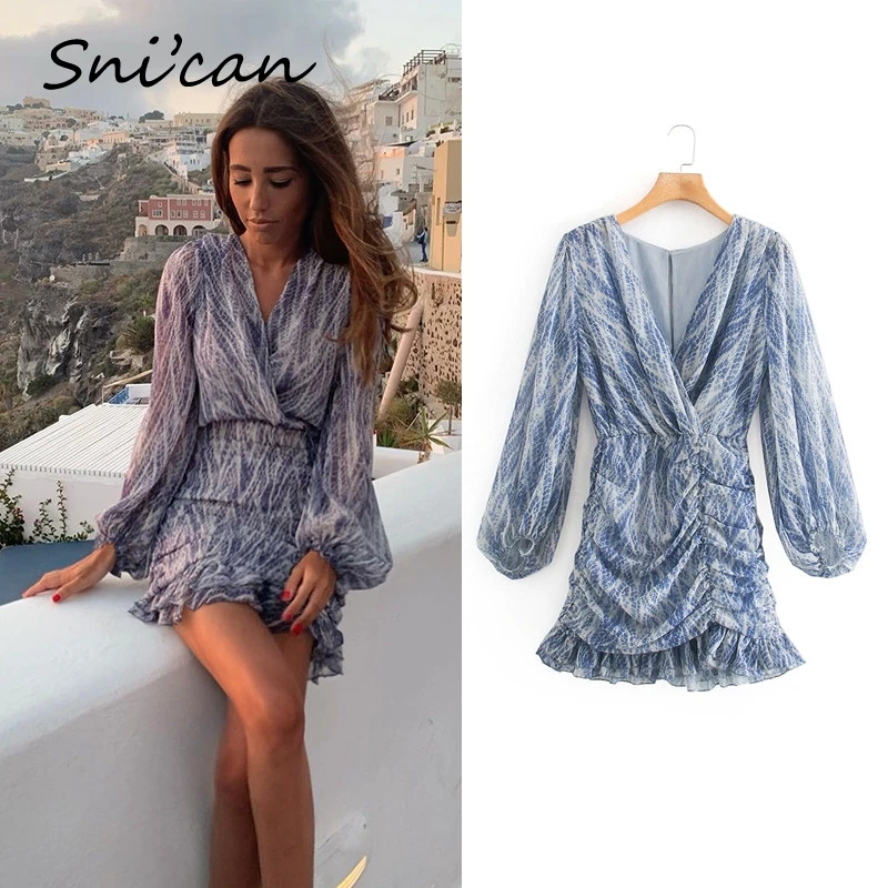 Top Trends: Snakeskin Print Ruffle Dress Lantern Sleeve V Neck Sexy Dresses Spring Autumn Sukienka Letnia Za 2020 Women Vestido De Mujer Shoppable Styles