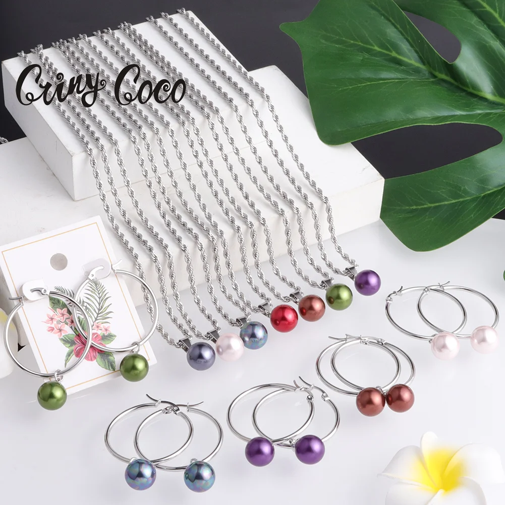 Top Trends: Cring Coco Stainless Steel Jewelry Sets High Quality Bracelet Hoop Circle Earrings Set Trendy Peral Chain Necklaces For Women Shoppable Styles - Image 6