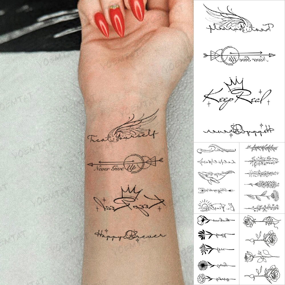 Top Trends: Child Line Waterproof Temporary Tattoo Sticker Wings Arrow Text Simple Wrist Tatto Body Art Flash Arm Female Transfer Tatoo Man Shoppable Styles