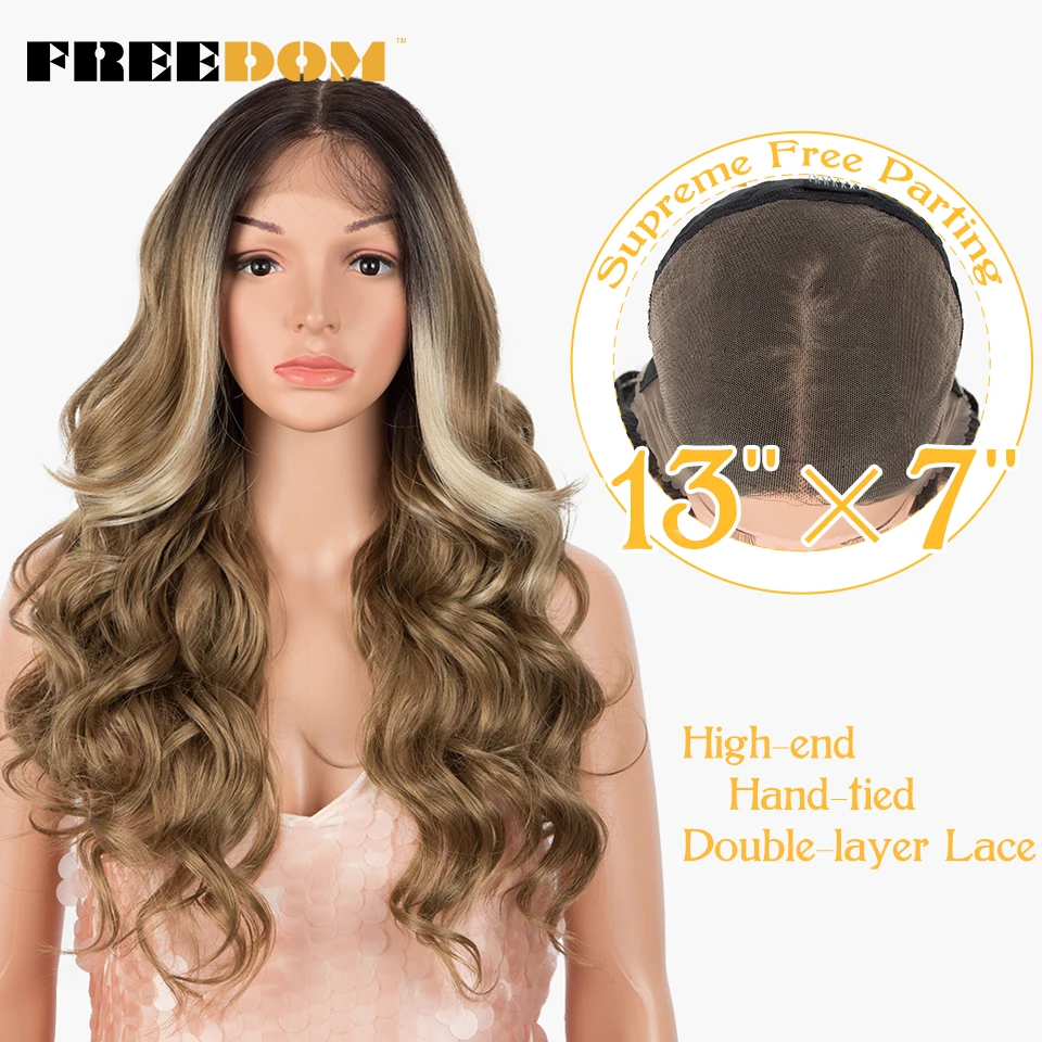 Top Trends: FREEDOM 13x7 Synthetic Lace Front Wigs Body Wavy Lace Front Women&#039;s Wig Ombre Blonde Wigs For Black Women Heat Resistant Wigs Shoppable Styles