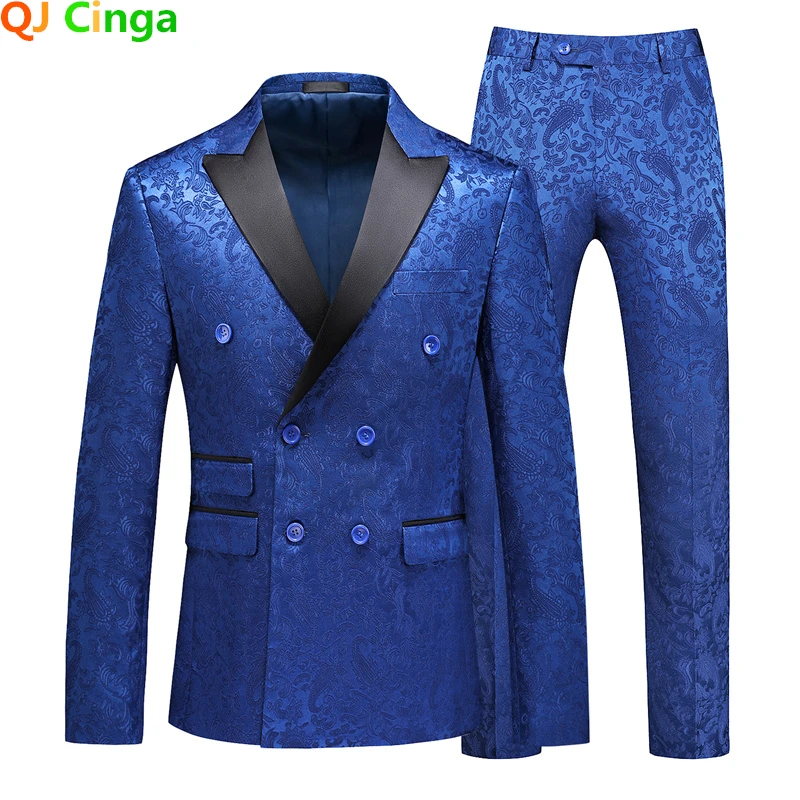 Top Trends: Royal Blue Men's Double Breasted Suit 3 Piece Wedding Party Dress Coat Trousers Vest High Quality Terno Masculino Tuxedo S-6XL Shoppable Styles