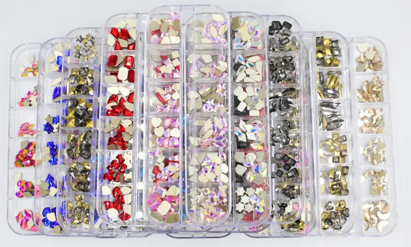 Top Trends: 12Grid 120pcs Mix Sizes Colors Glass Crystal AB Rhinestone Stone Clear Flatback 3D Glitter Nail Art Rhinestones Decorations Shoppable Styles