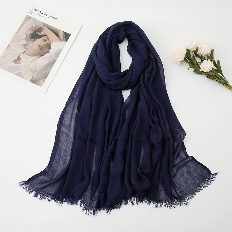 Top Trends: Big Size Plain Navy Blue Fringe Viscose Shawl Scarf Lady Wrap Muffler Headband Muslim Hijab Snood Echarpe Foulard Femme 190*90Cm Shoppable Styles